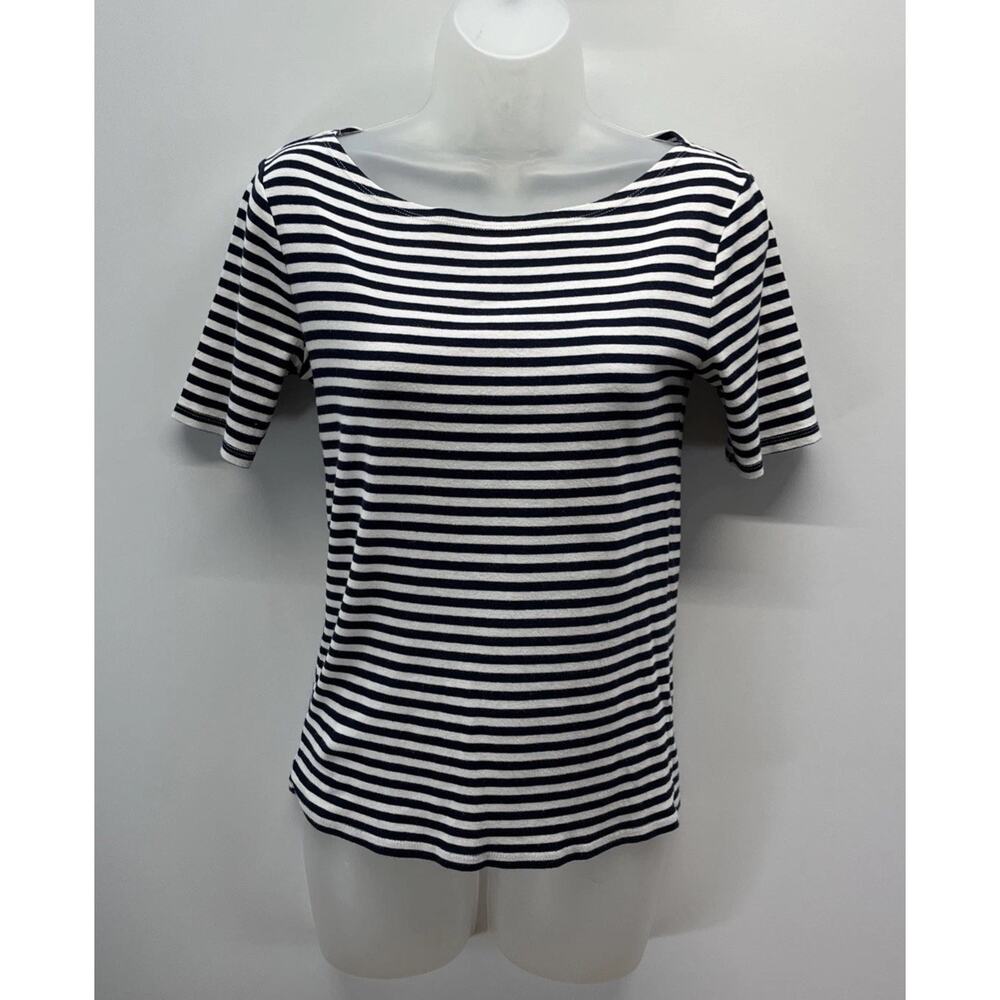 J.Crew S 100% Cotton Navy & White Stripe Beachy T Shirt Top Blouse